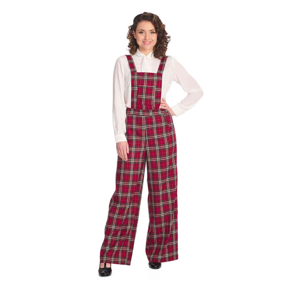 Banned - Winter Check Pinafore Dungarees - Red